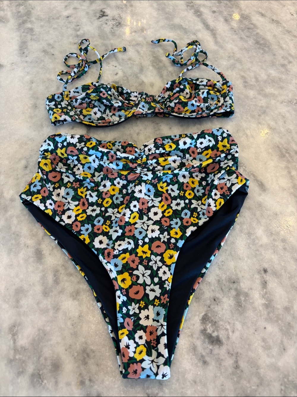 Agua by Agua Bendita Floral High-Waist Bikini — Black, Yellow, Blue, Pink, White